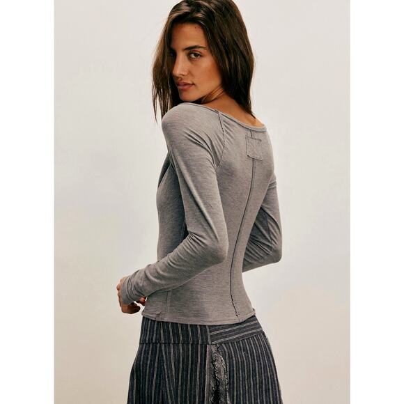 Free People Menagerie Long Sleeve Heather Gray Multiple Sizes - Picture 1 of 4